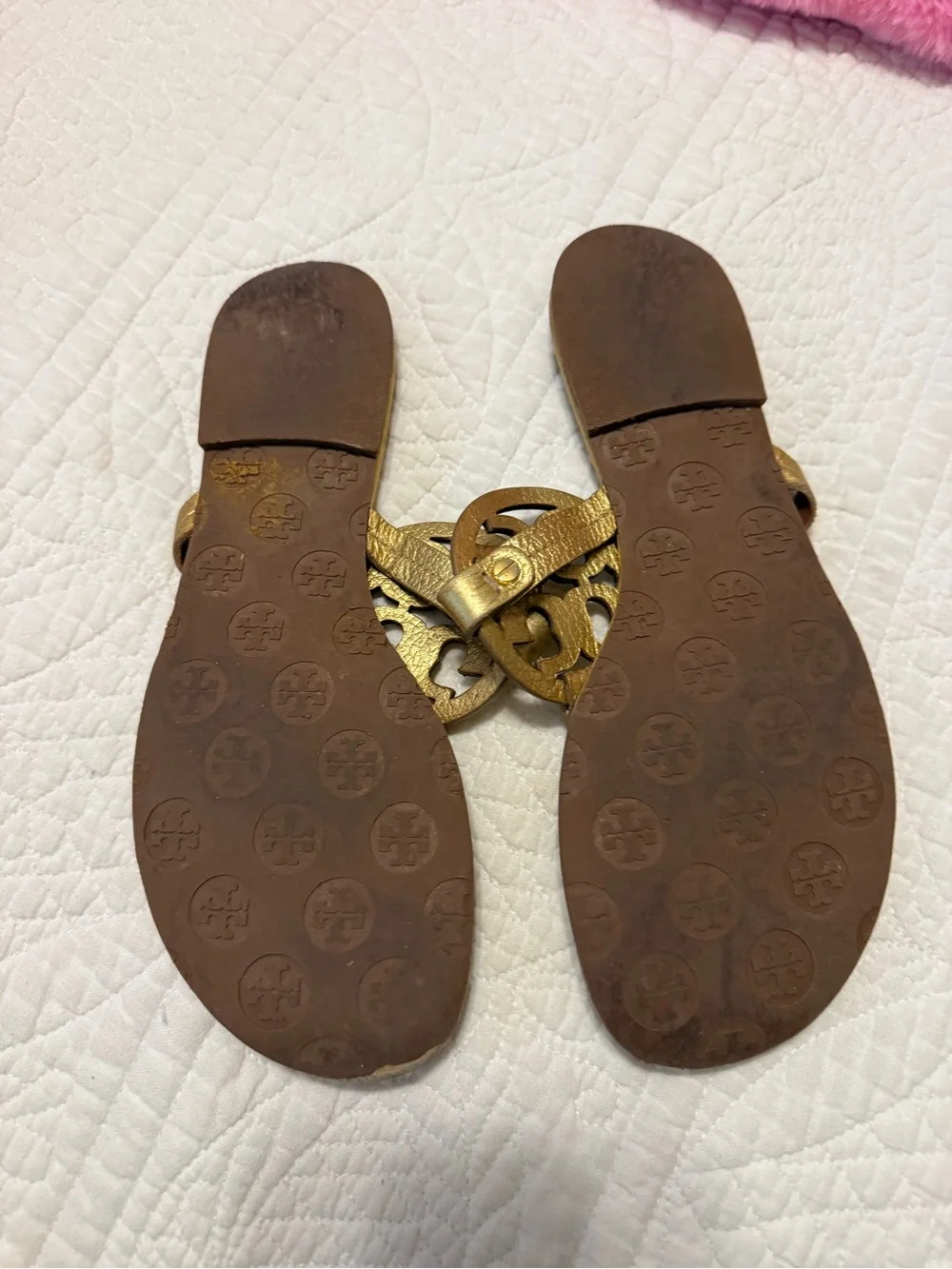 Tory Burch Metallic Gold Logo Thong Sandals